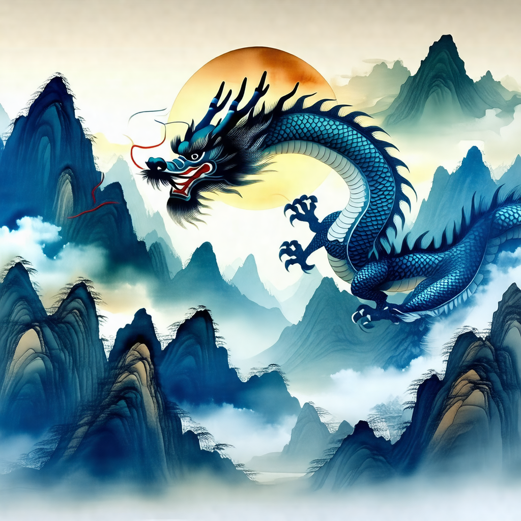 Large, colorful dragon flying through the sky