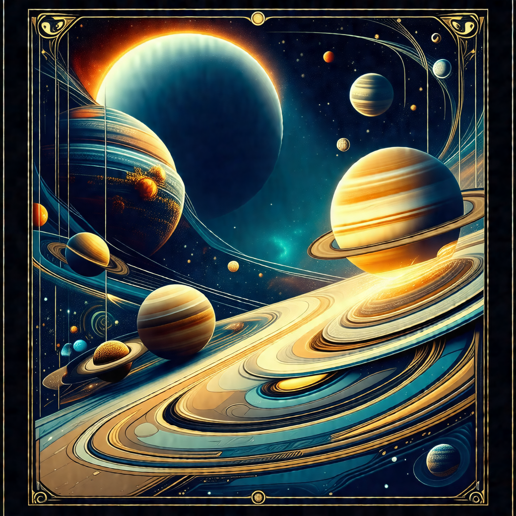 Colorful and detailed painting of a solar system