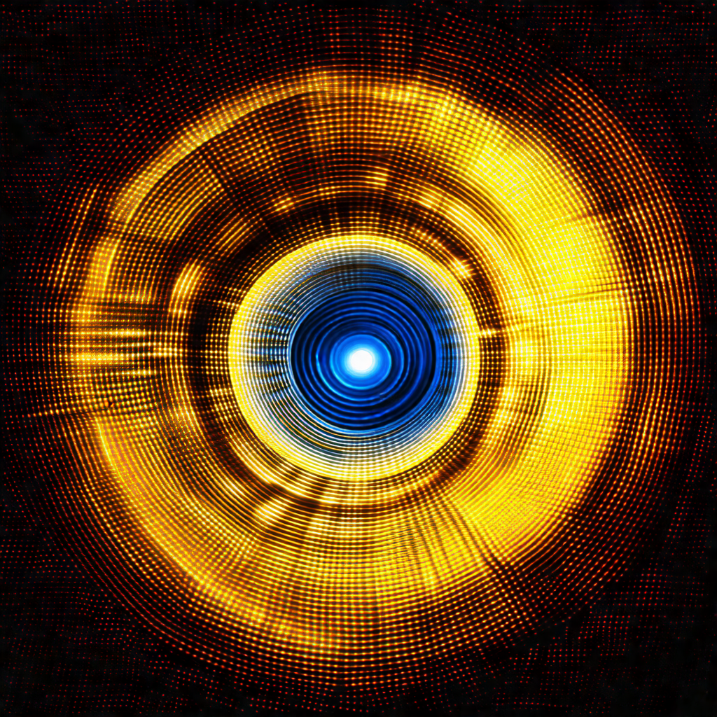 Bright blue circle with a yellow hue, which appears to be...