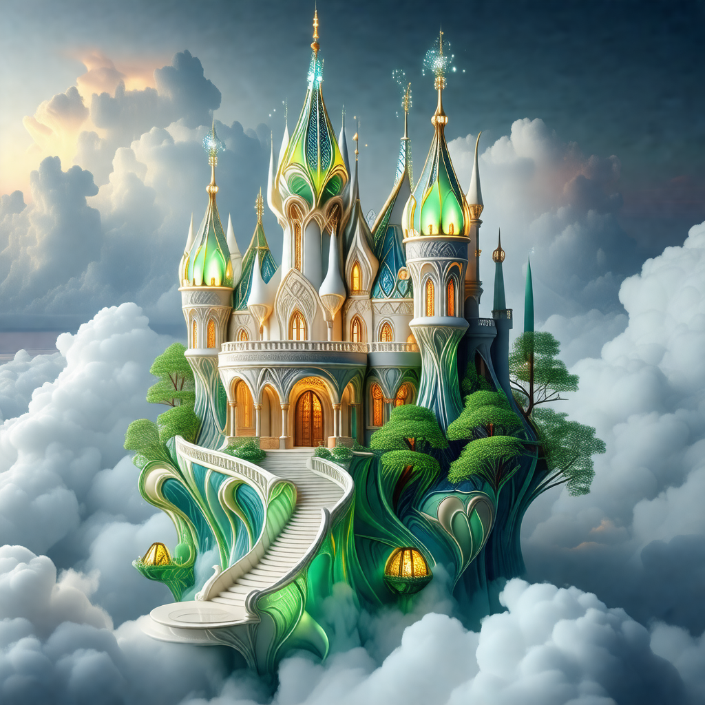 Large, intricately designed castle floating in the sky