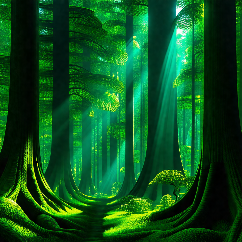 Computer-generated (cgi) scene of a forest with a pathway...