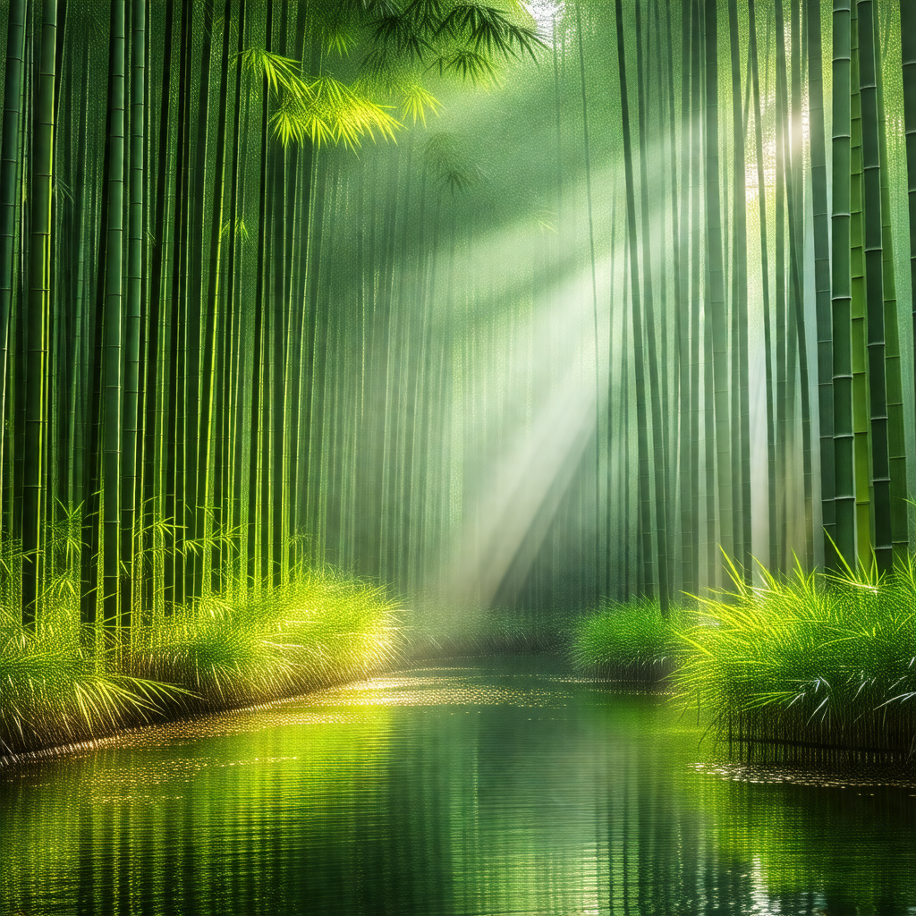Serene scene of a river surrounded by a forest of tall, s...