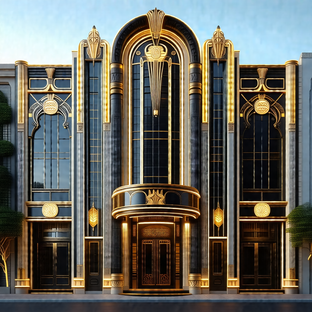 Large, ornate building with a gold and black color scheme