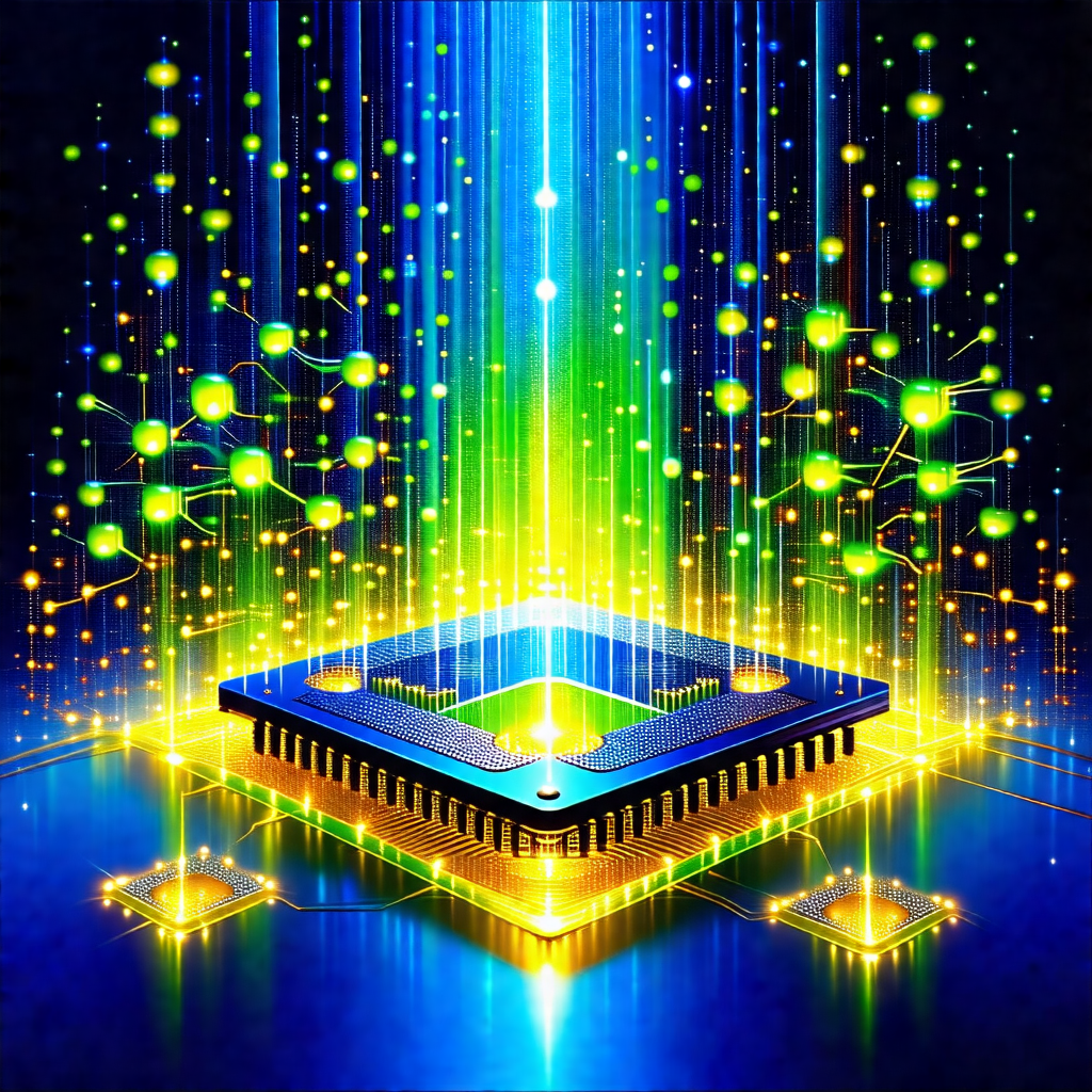 Futuristic and colorful representation of a computer chip