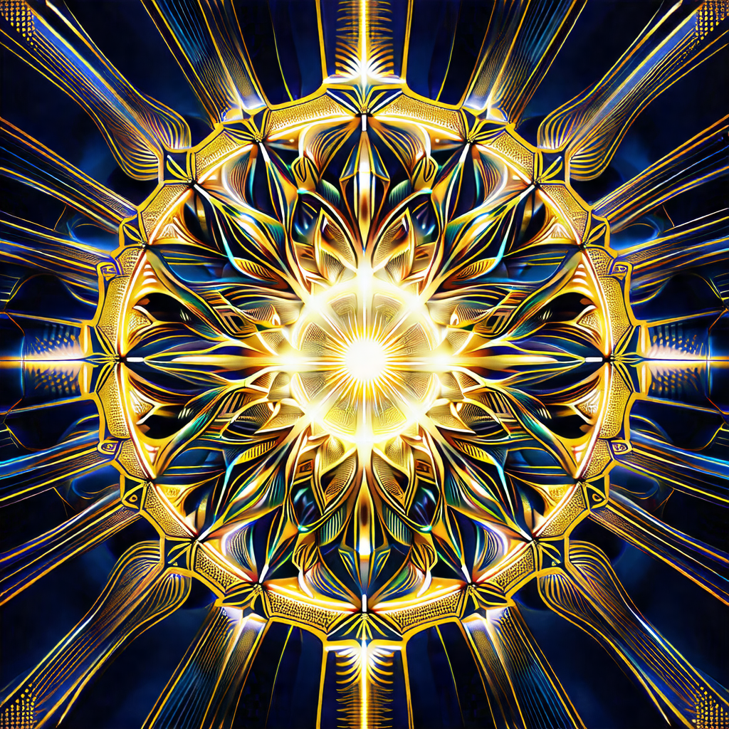 Brightly colored, geometric pattern that resembles a sun