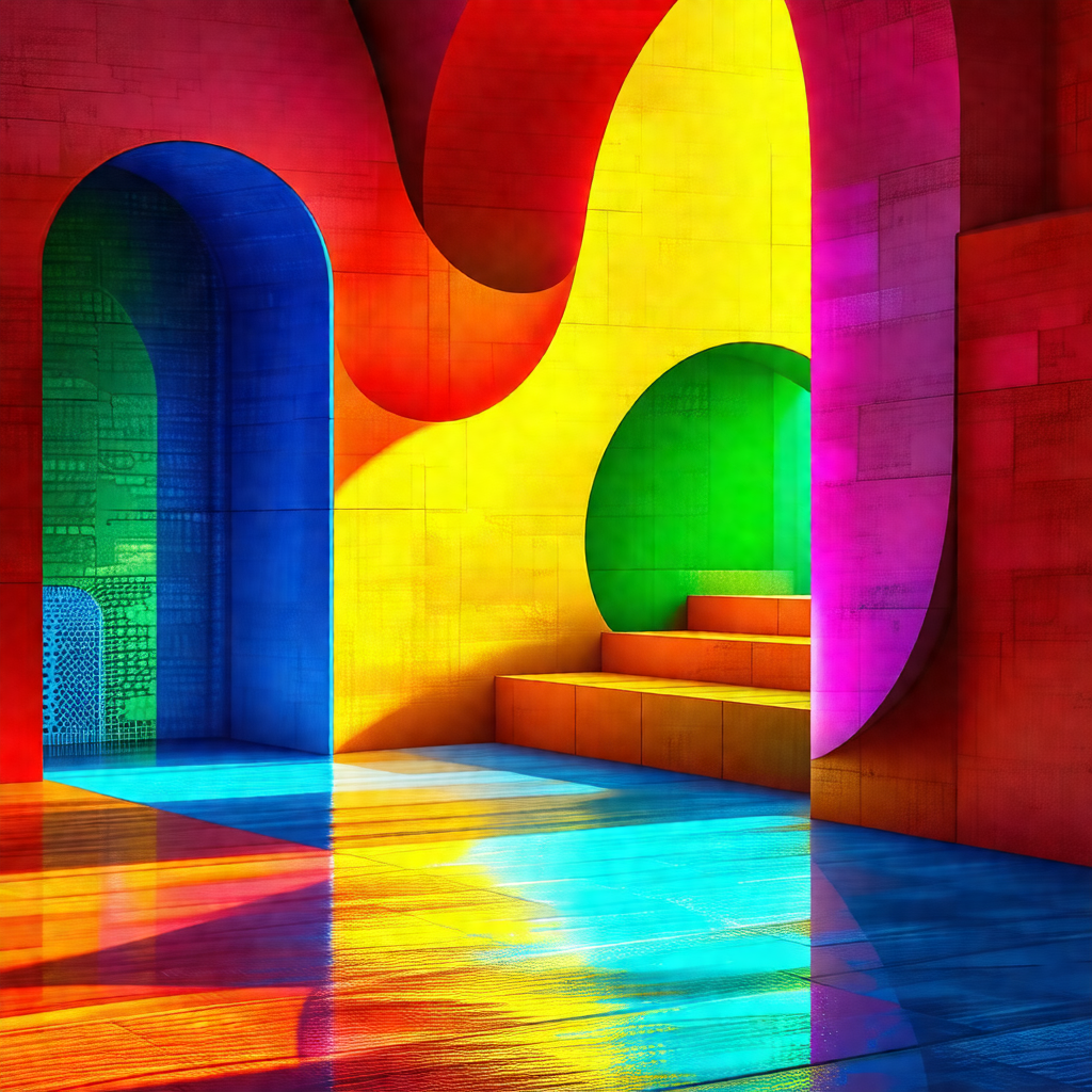 Colorful and vibrant room with a large, curved wall that ...