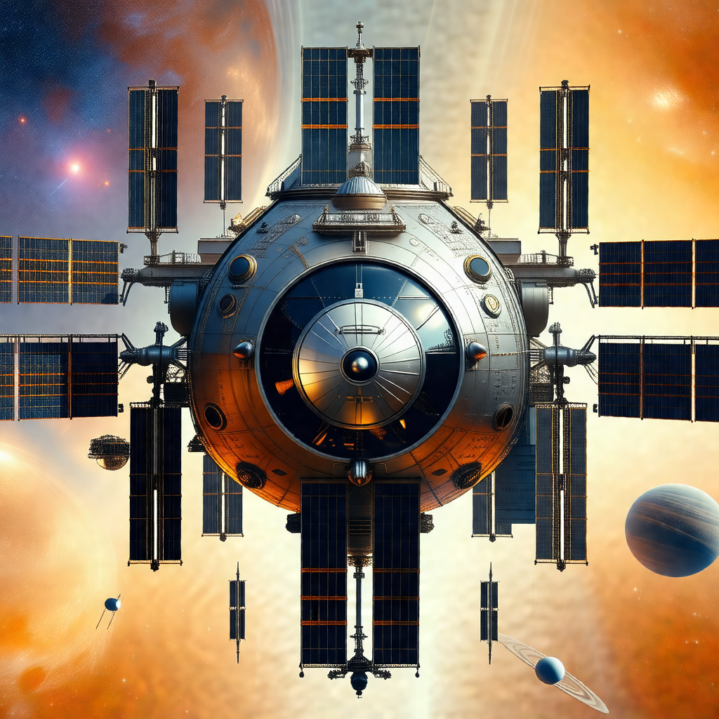 Large, futuristic spacecraft with a dome-shaped structure...