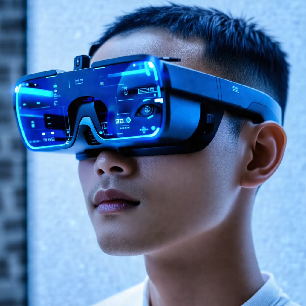 Man wearing a pair of blue goggles, which are designed to...