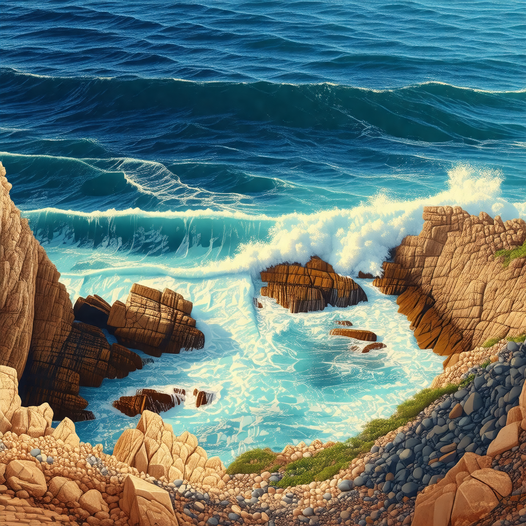 Beautiful ocean scene with a rocky coastline