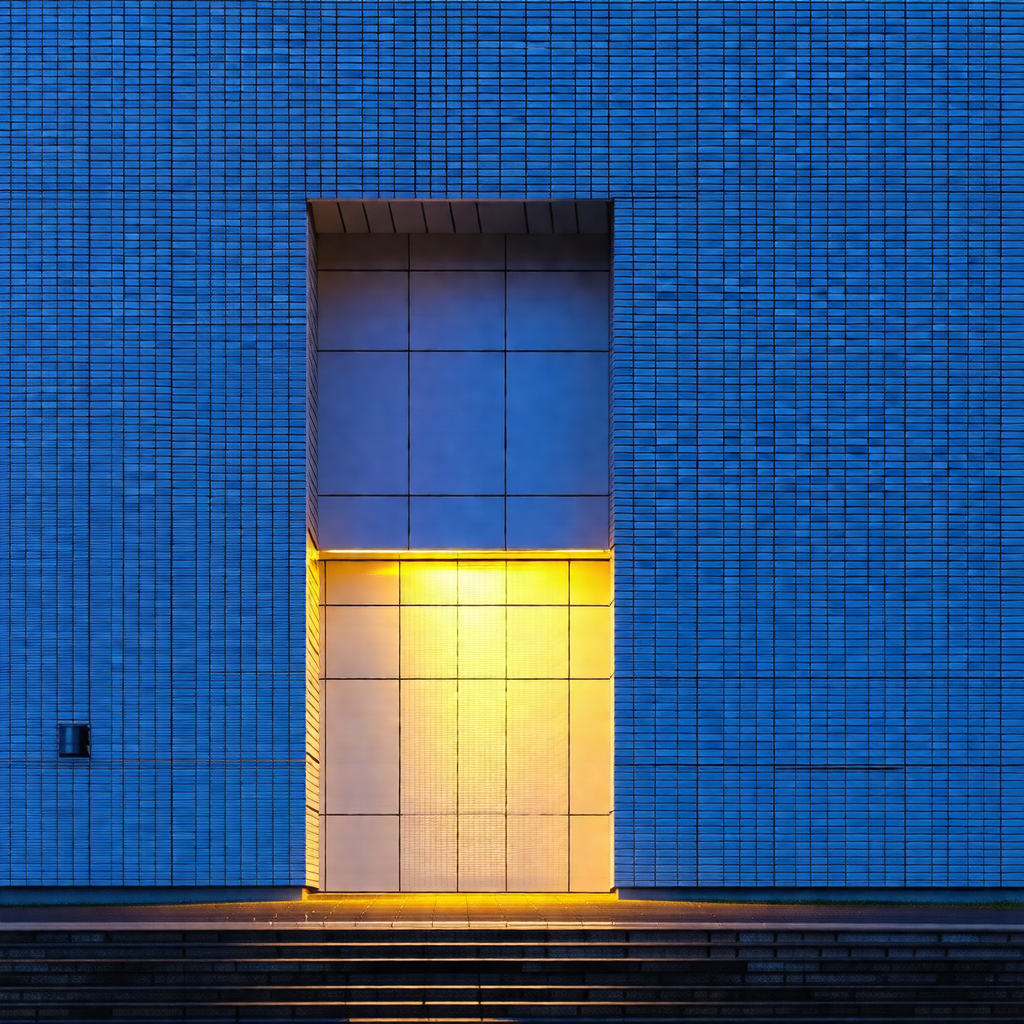 Large, brightly lit doorway with a yellow glow