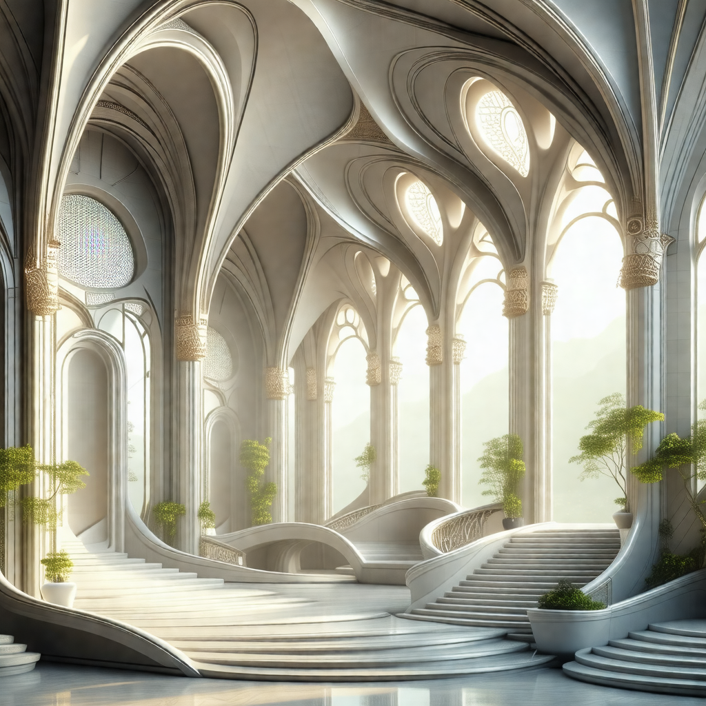 3d rendering of a large, ornate building with a grand sta...