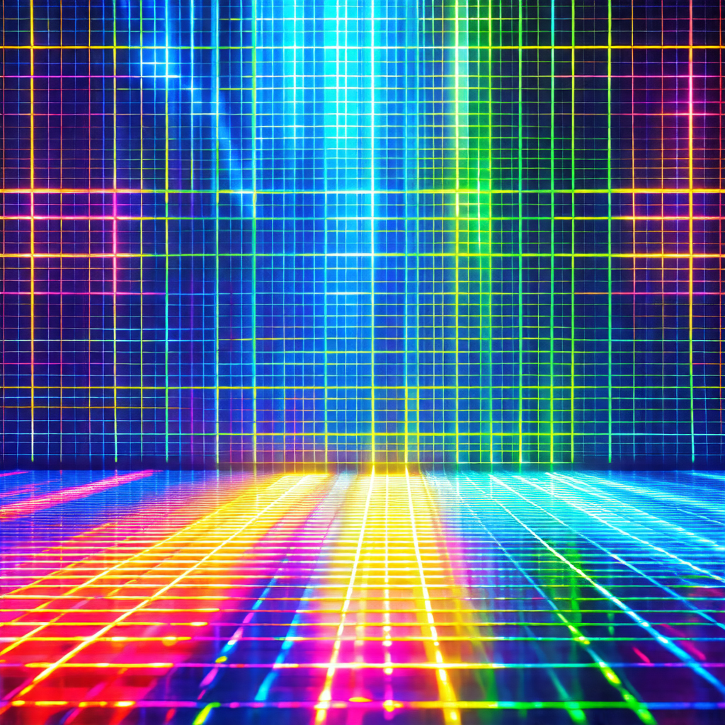 Colorful, abstract artwork featuring a brightly colored g...
