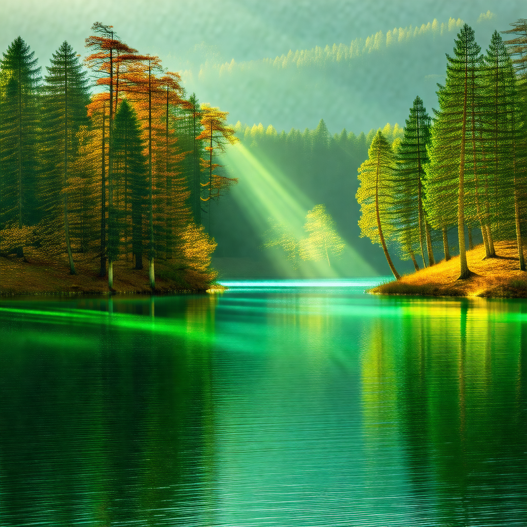Serene scene of a lake surrounded by a forest
