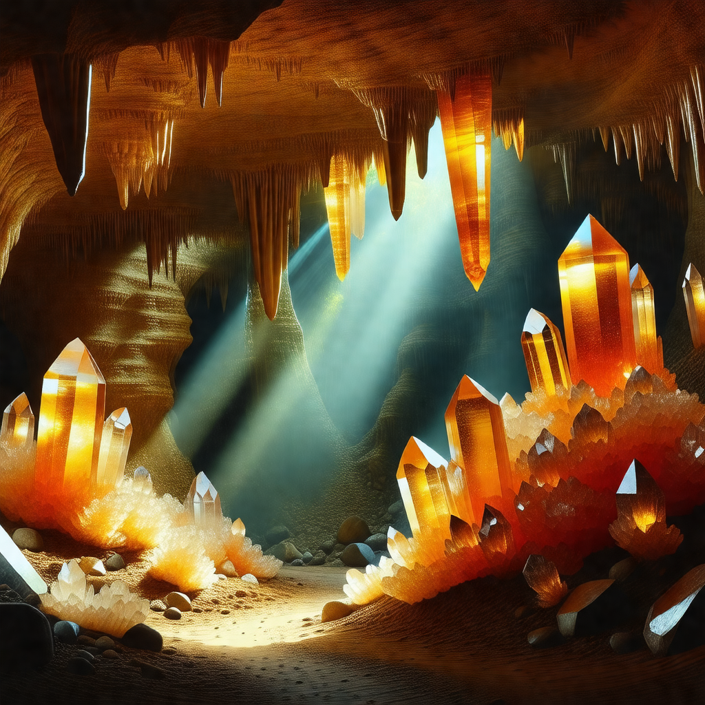 Colorful, computer-generated illustration of a cave with ...