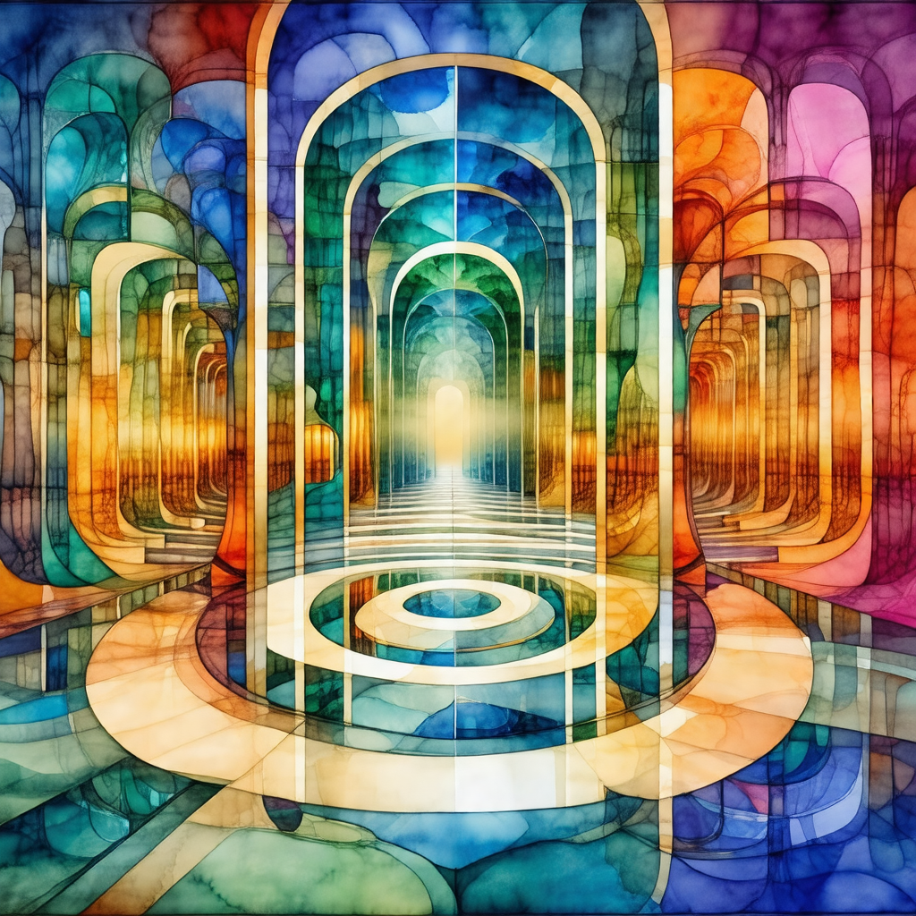 Colorful and artistic depiction of a tunnel or passageway