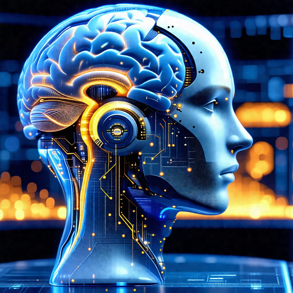 Close-up of a human head with a blue and yellow hue