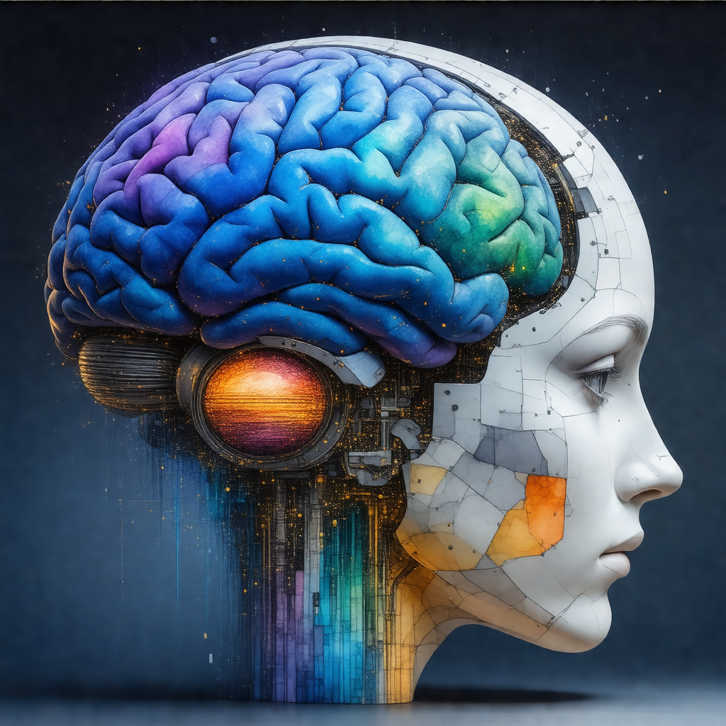 Close-up of a human head, with a focus on the brain and t...