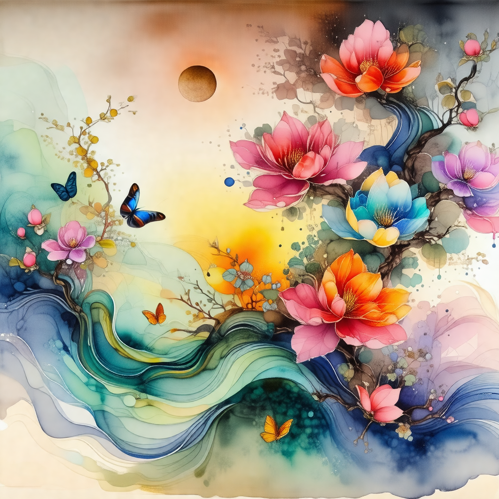 Beautiful painting of a tree filled with flowers