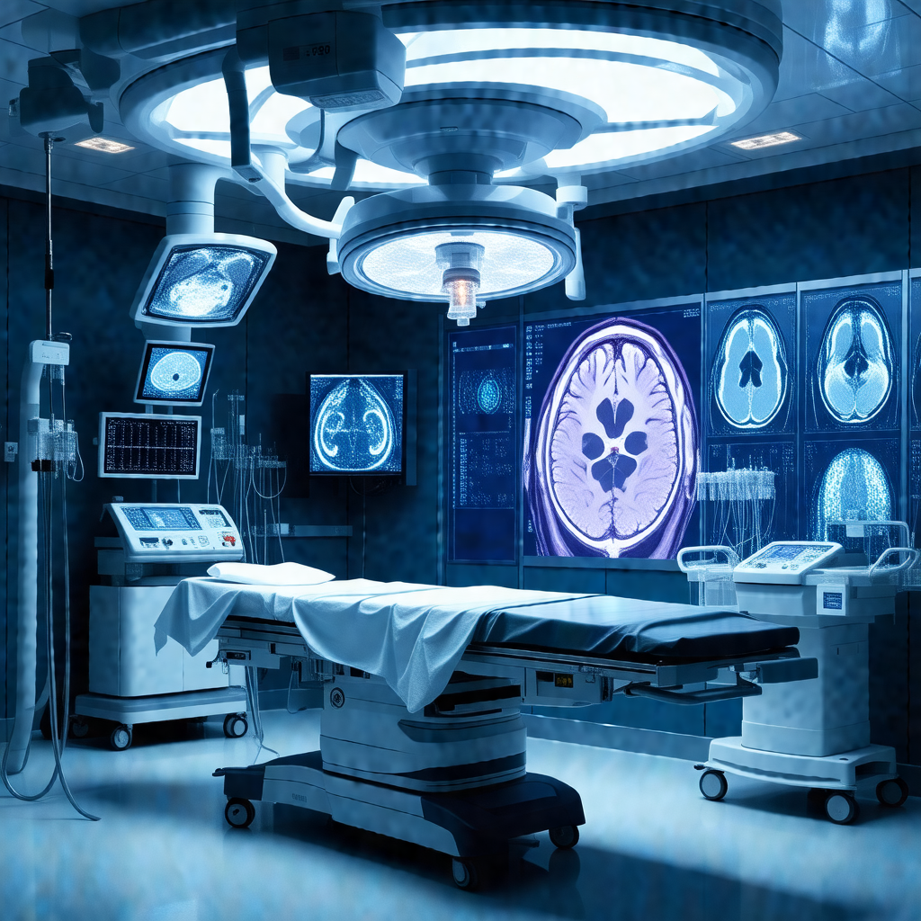 Hospital room with a large, open mri machine in the center