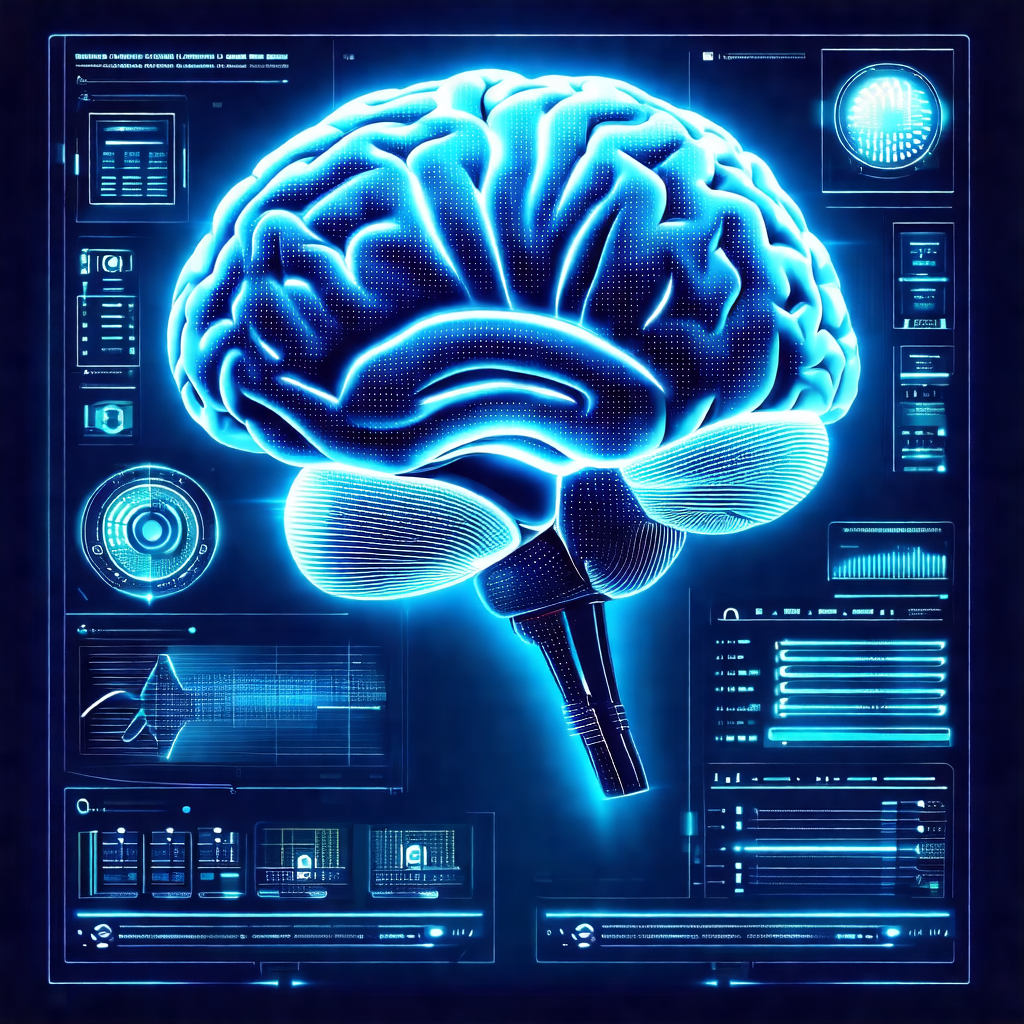 Close-up of a human brain, with a blue hue to the image