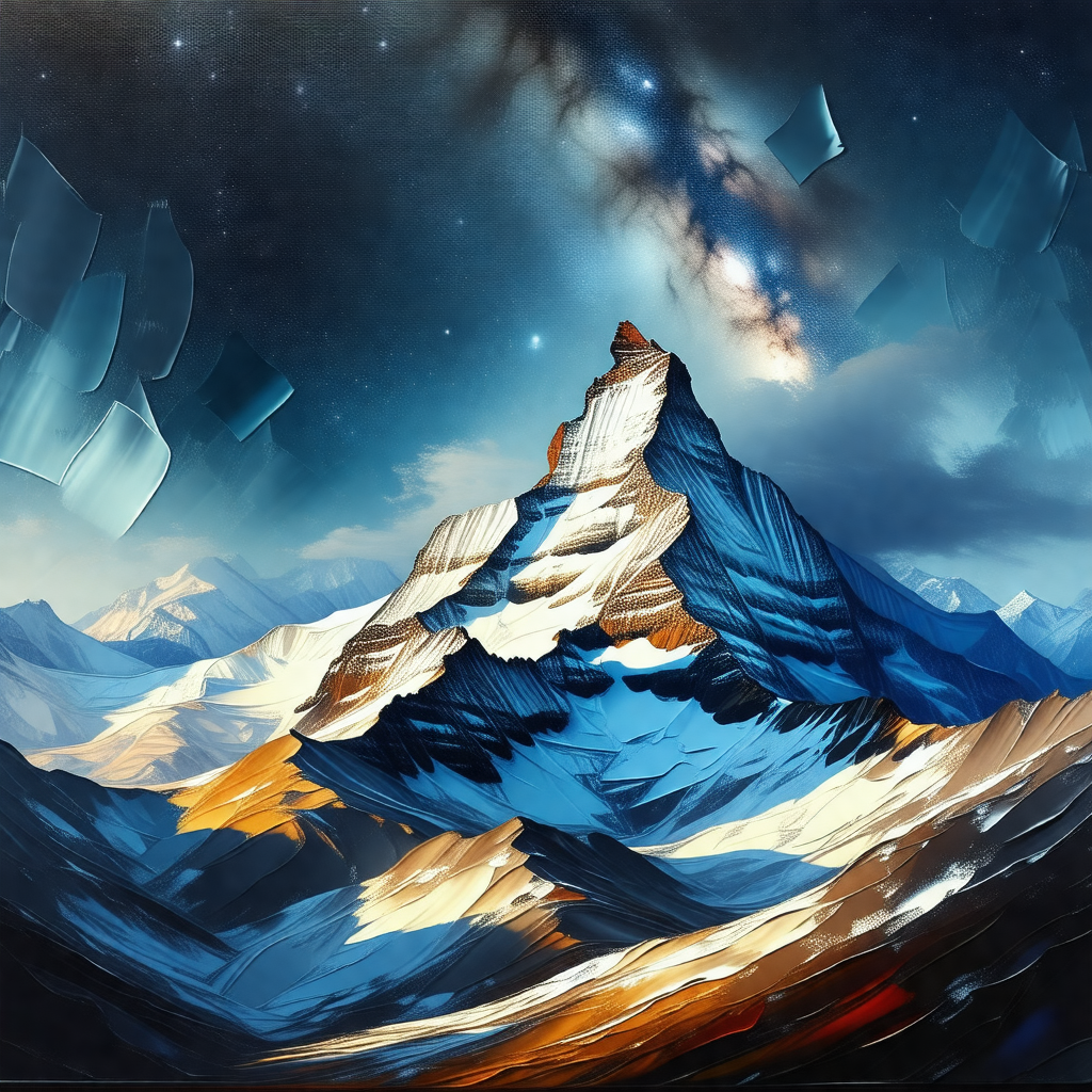 Painting of a mountain with a snowy peak
