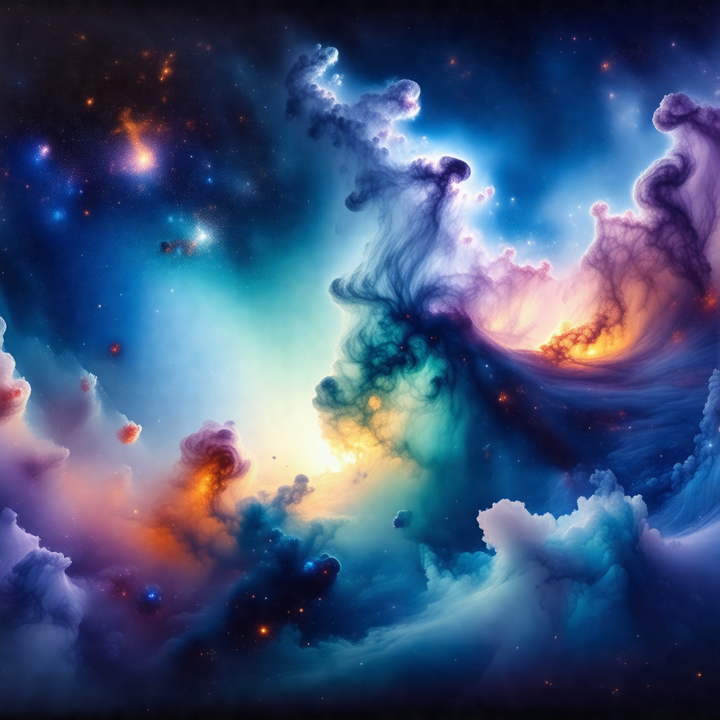 Vibrant and colorful space scene, featuring a purple and ...