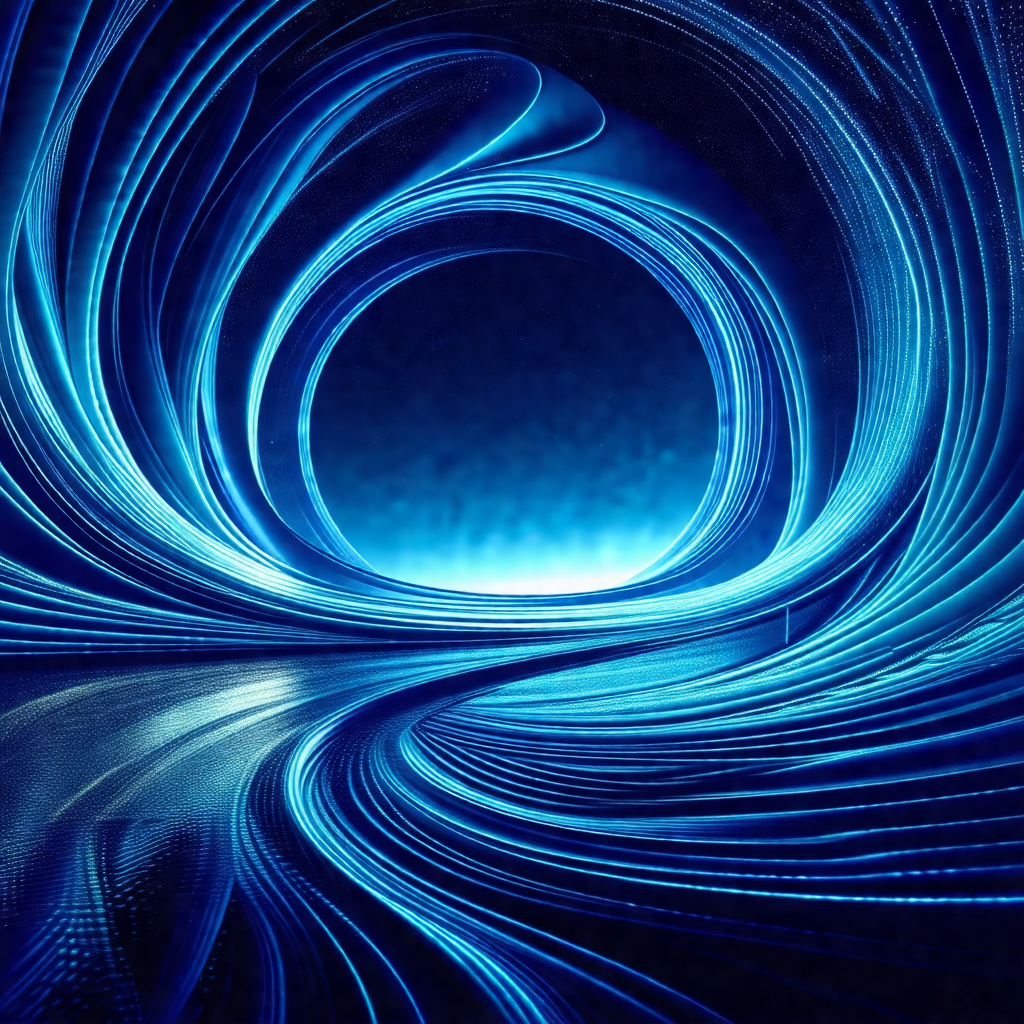 Blue and white painting of a tunnel
