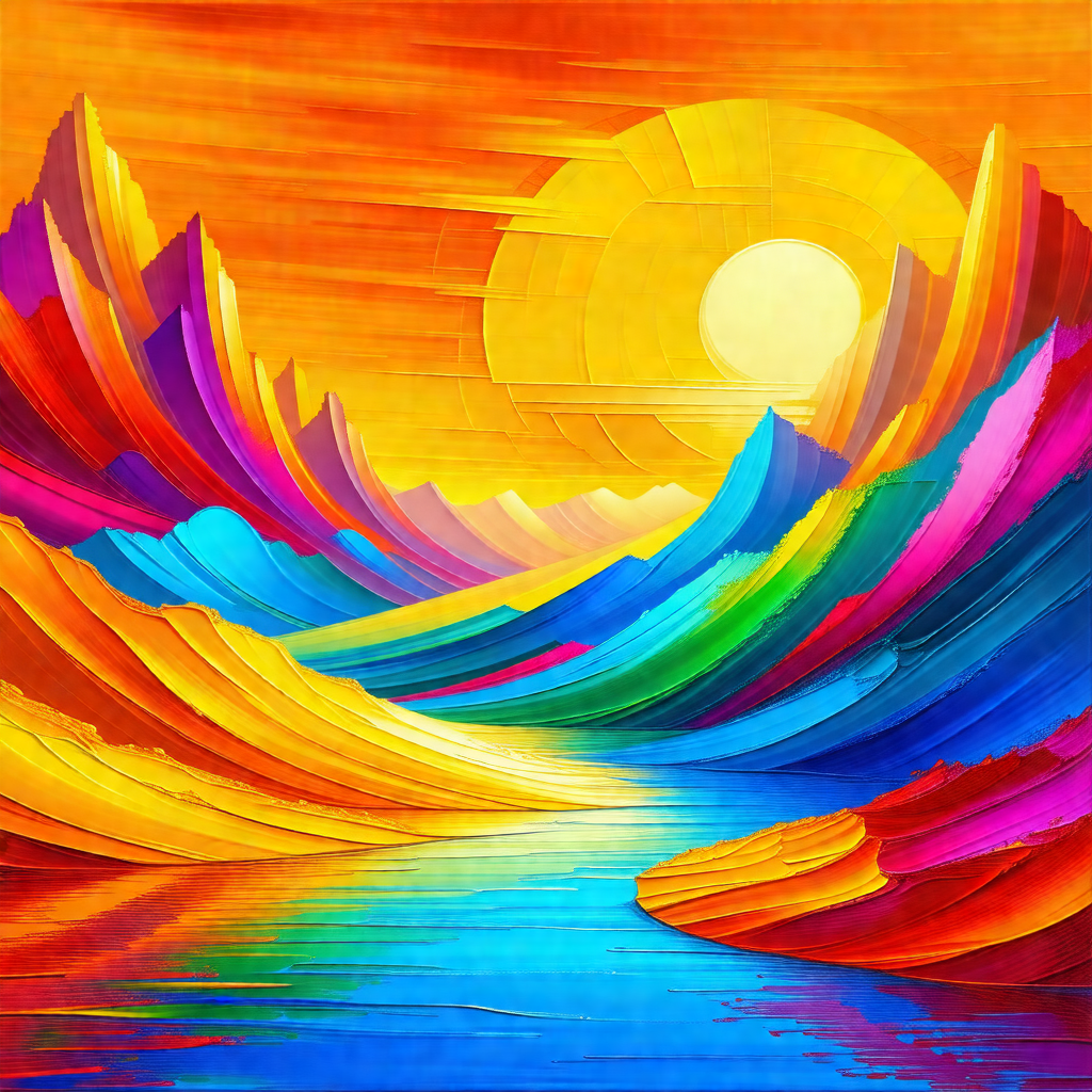 Painting of a beautiful landscape featuring a river with ...