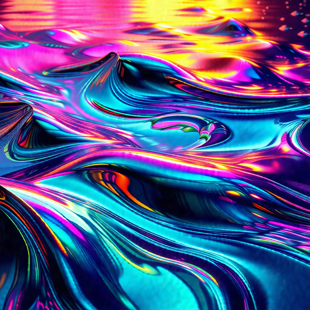 Vibrant, colorful water surface with a mix of blue, green...