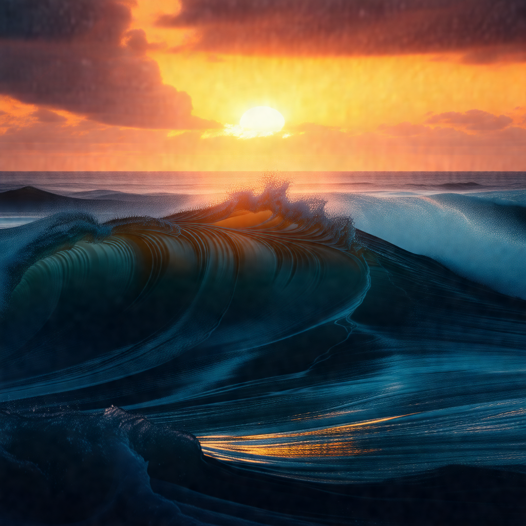 Captures a beautiful sunset over the ocean, with the sun ...