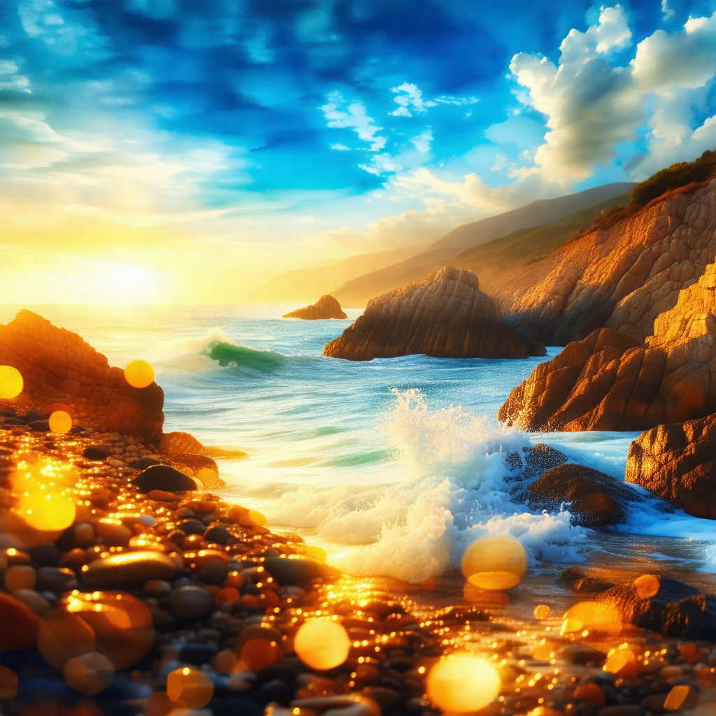 Beautiful beach scene with a large body of water, likely ...