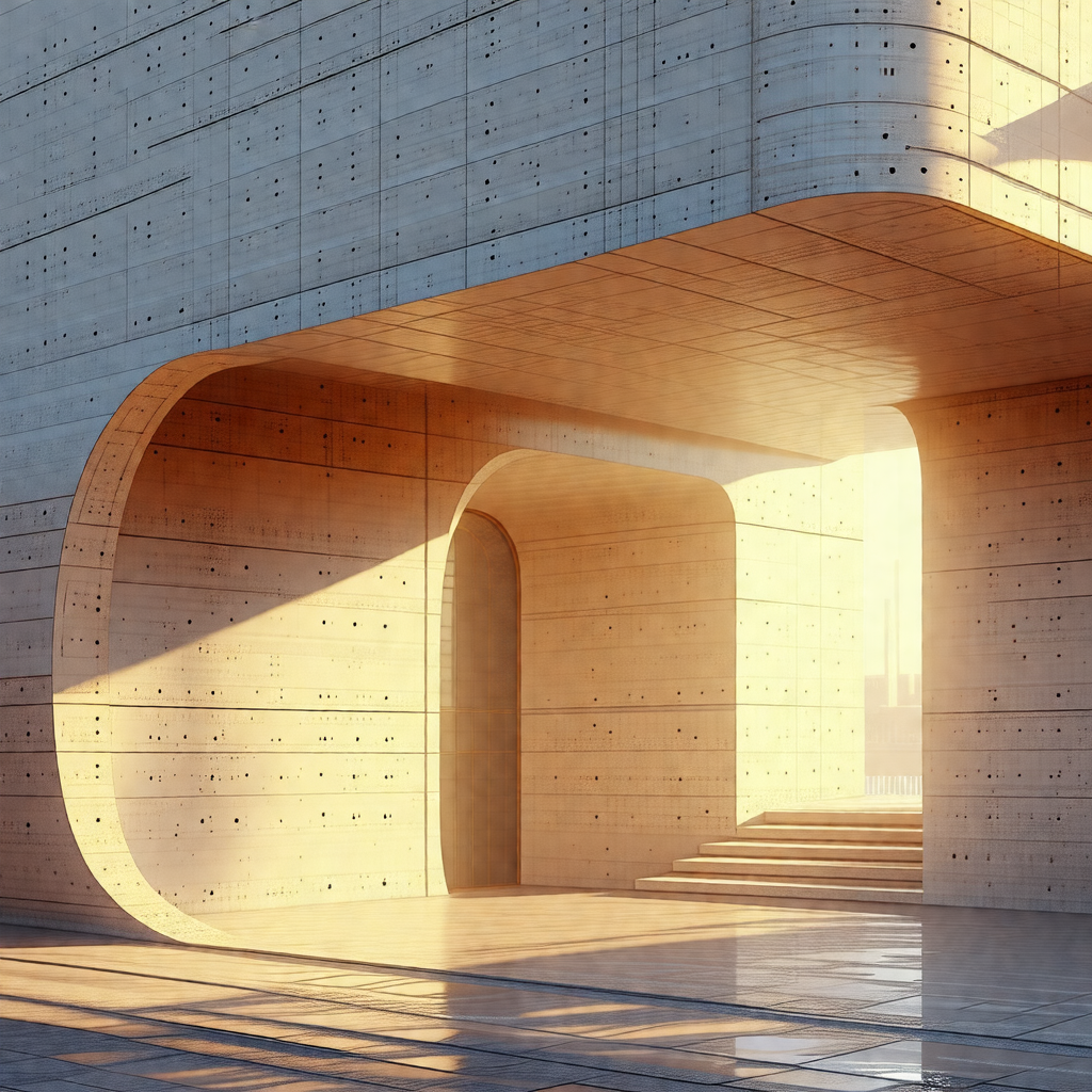 Large, modern building with a large archway