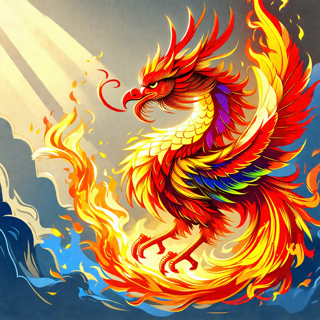 Vibrant and colorful dragon, with its body painted in red...