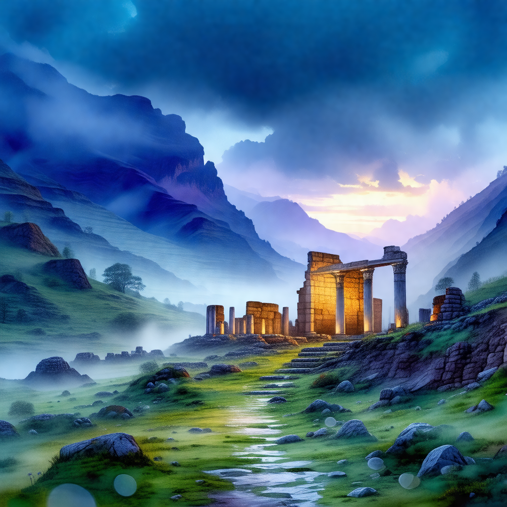 Beautiful landscape with a large stone structure, possibl...