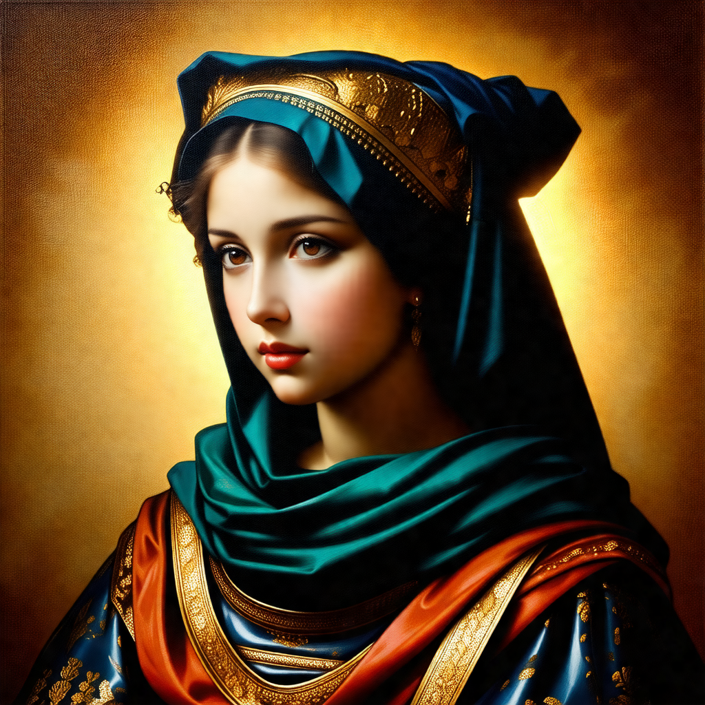 Beautiful woman wearing a green veil, possibly a nun, wit...