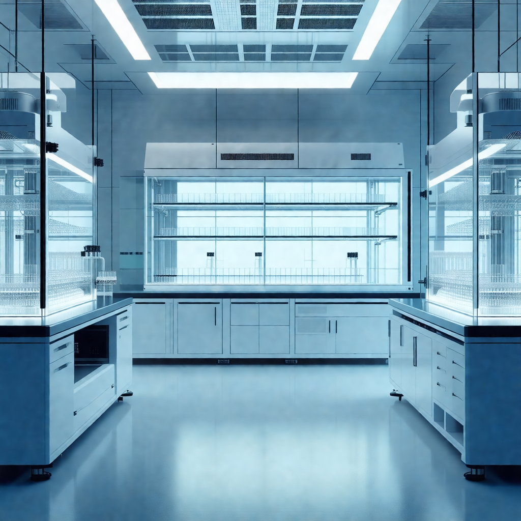 Clean and well-organized laboratory with a blue color scheme