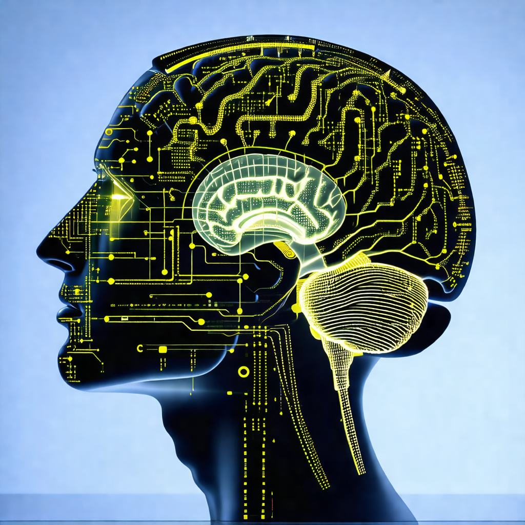 Close-up of a human head, focusing on the brain and the ear
