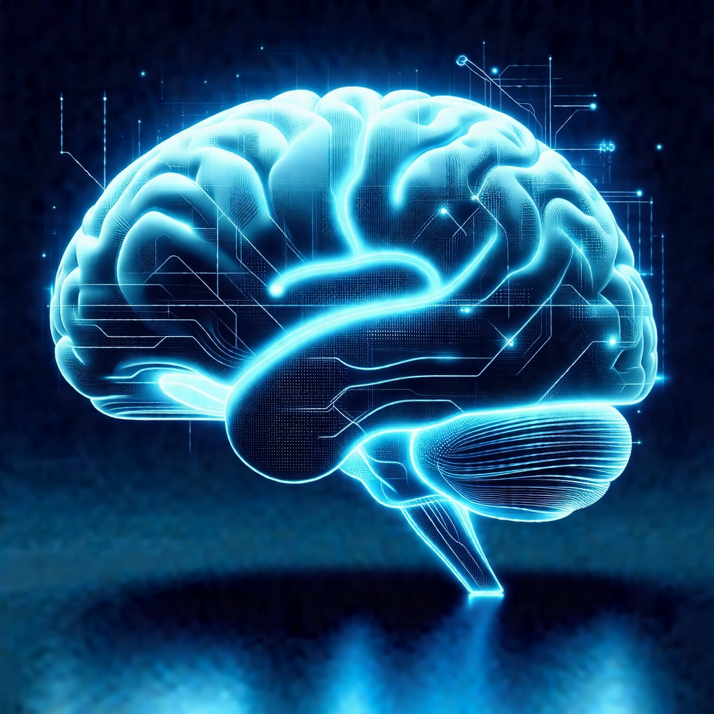 Close-up of a human brain, with a blue and white color sc...