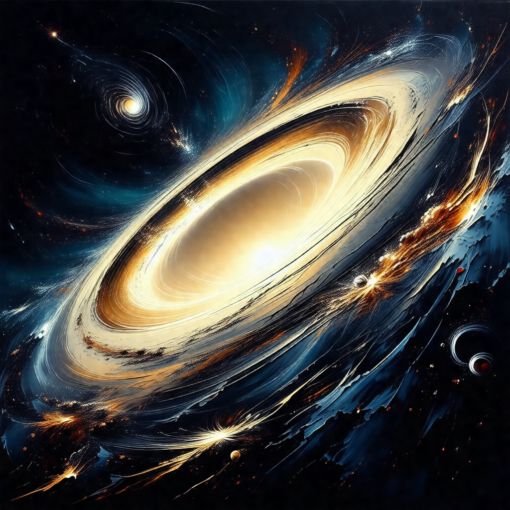 Painting of a nebula, which is a cloud of gas and dust in...