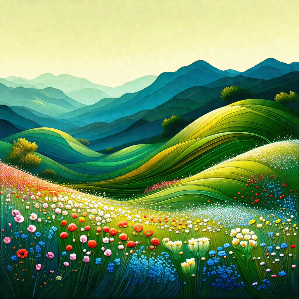 Painting of a beautiful mountain landscape with a lush gr...