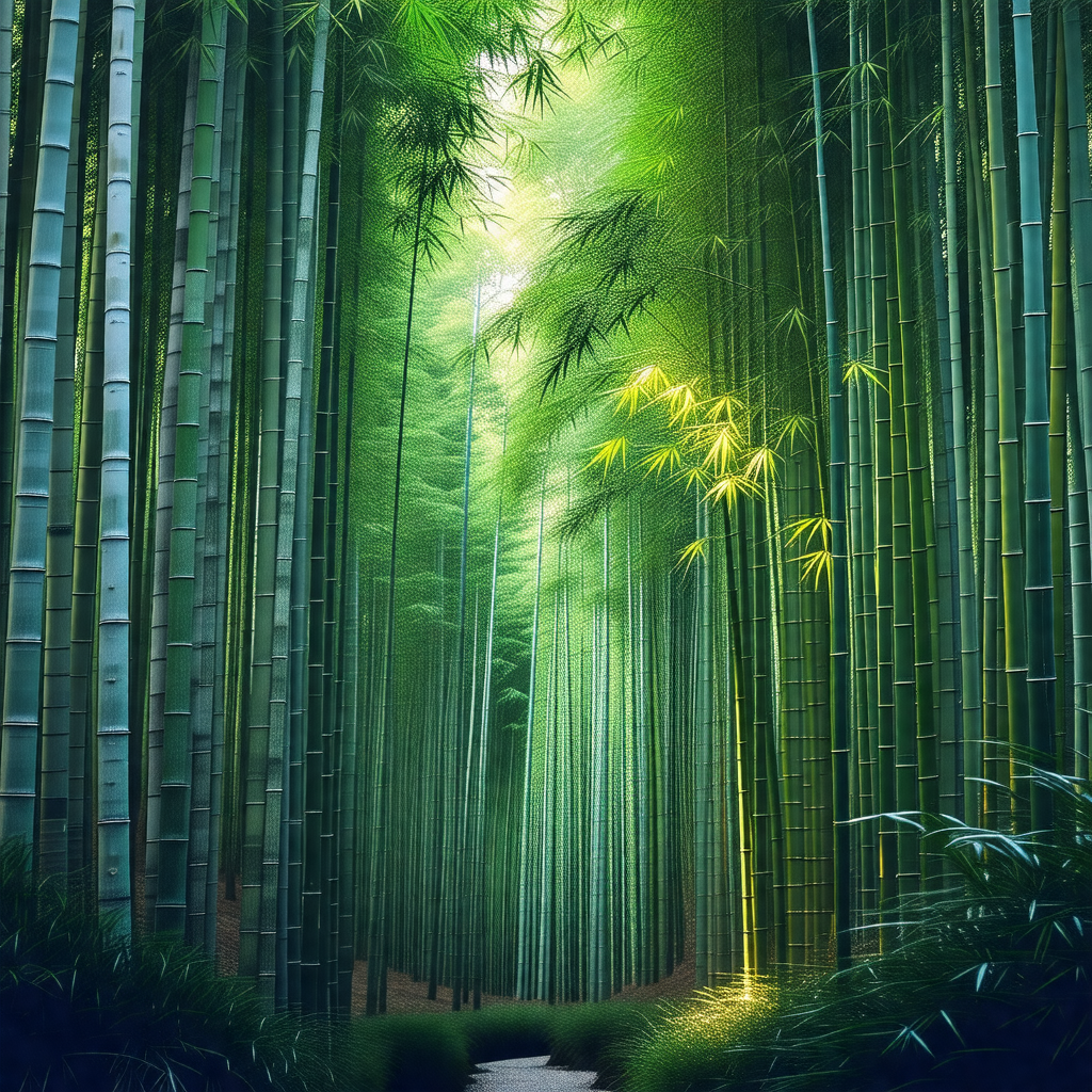 Lush green forest with a pathway running through it