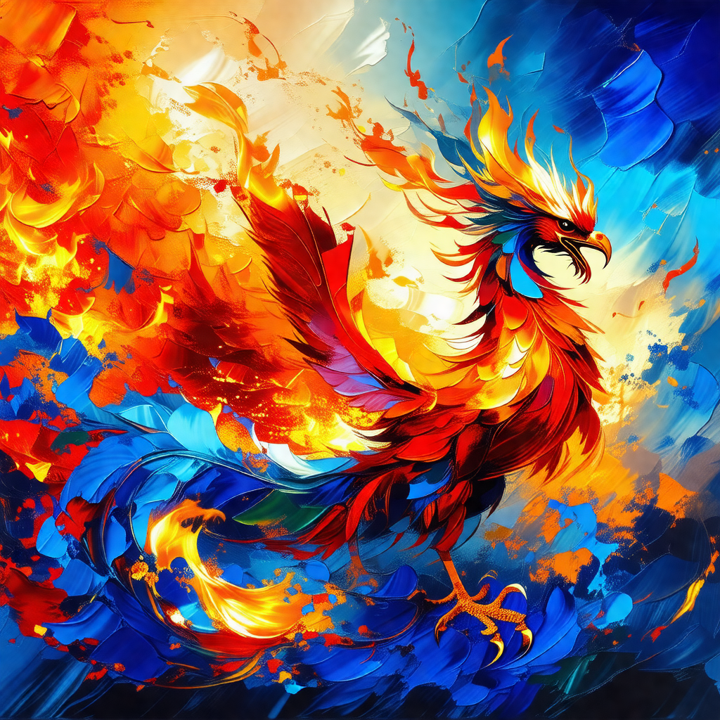 Colorful bird with a long tail, flying through a blue sky