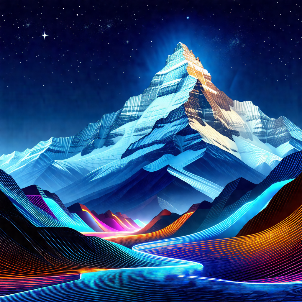 Majestic mountain with a blue and white color scheme