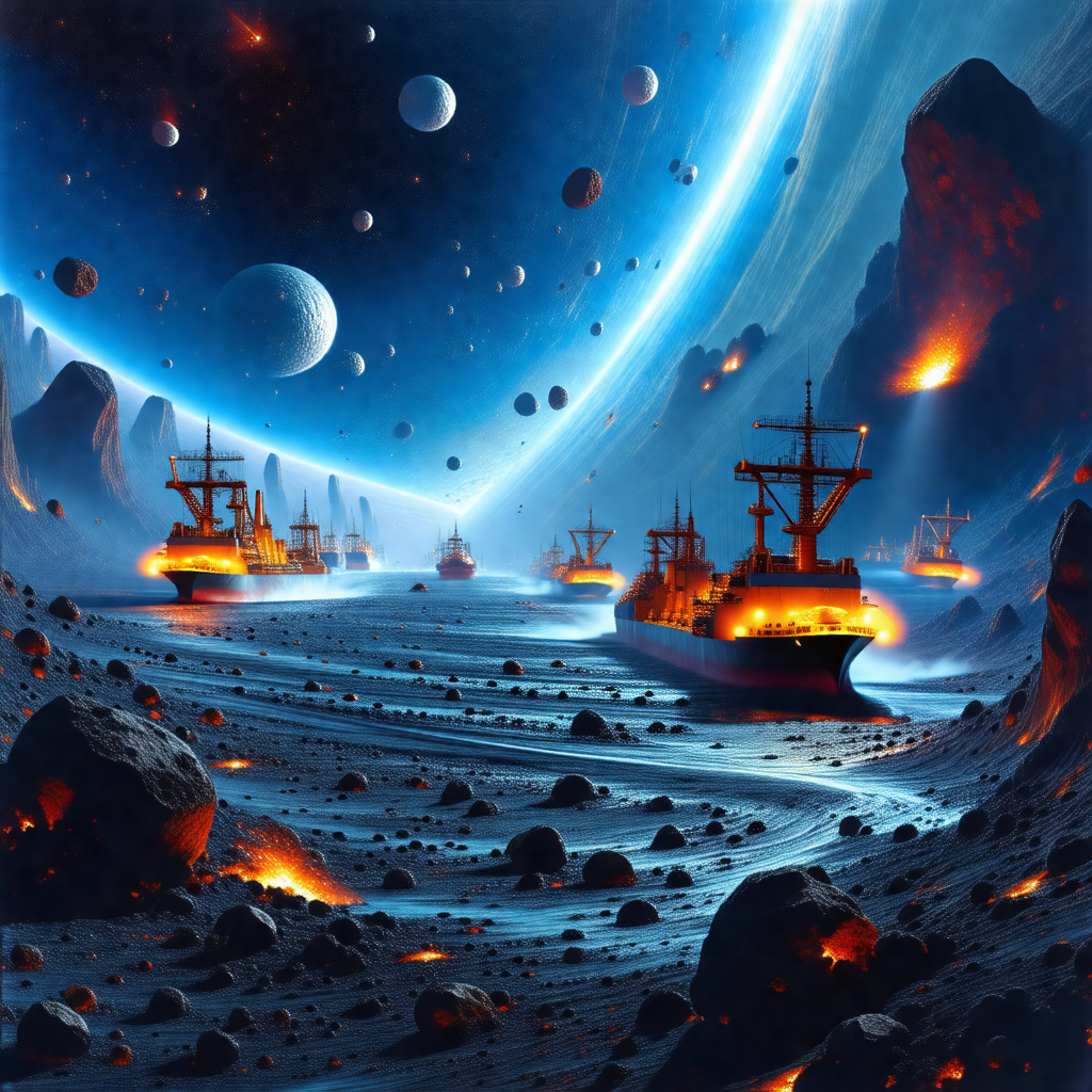 Futuristic scene with a group of spaceships floating in t...