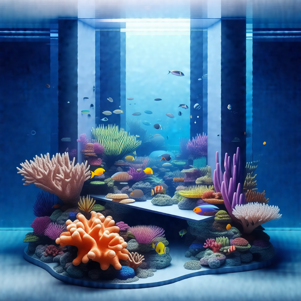 Large aquarium filled with a variety of colorful fish and...