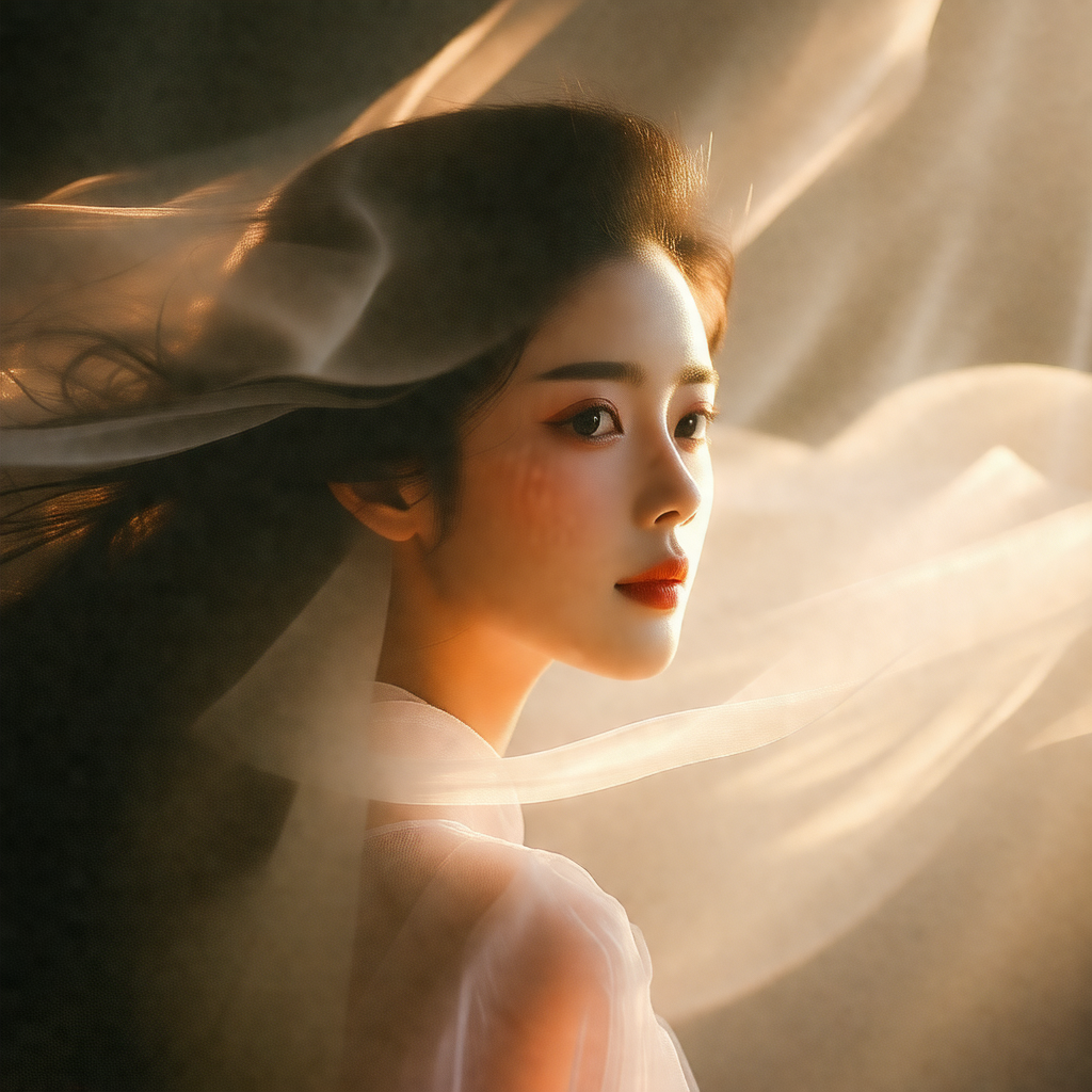 Woman with long hair, wearing a white dress