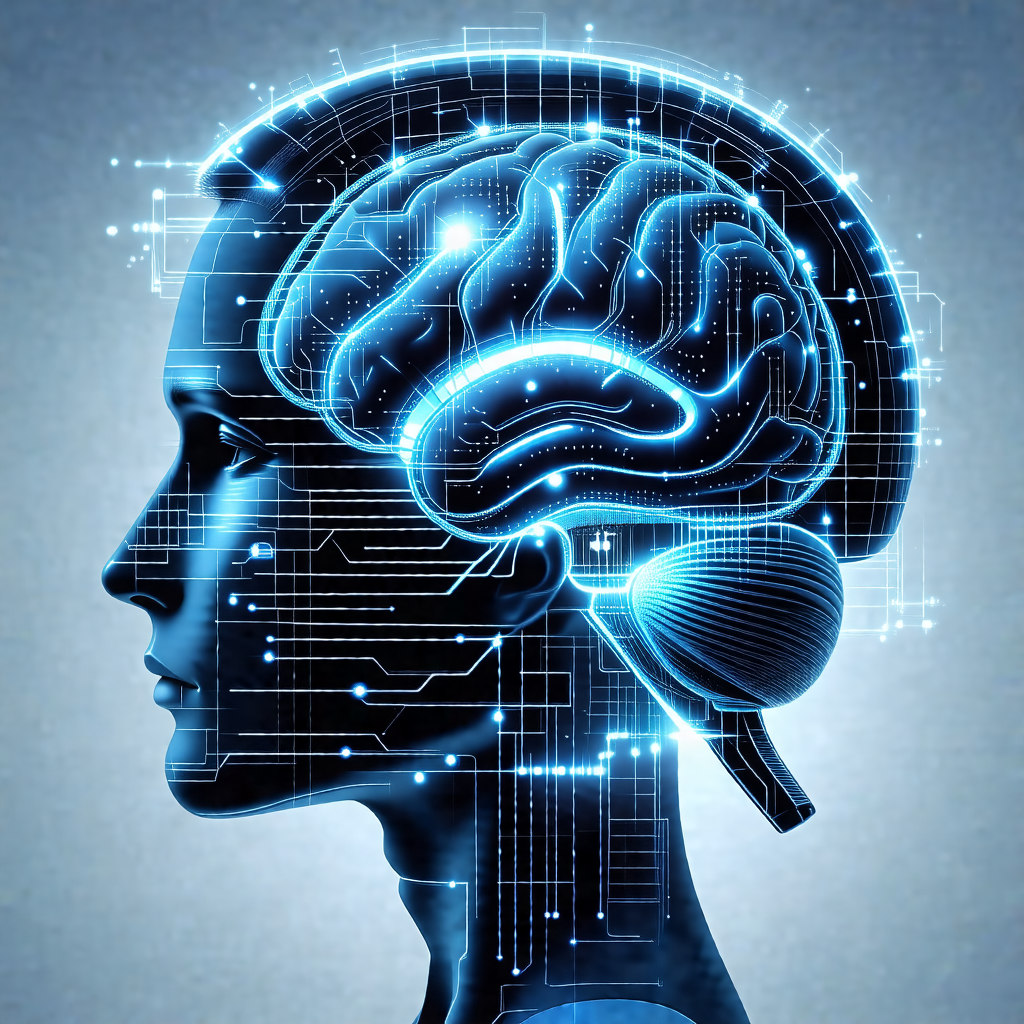 Close-up of a human head with a blue and white color scheme
