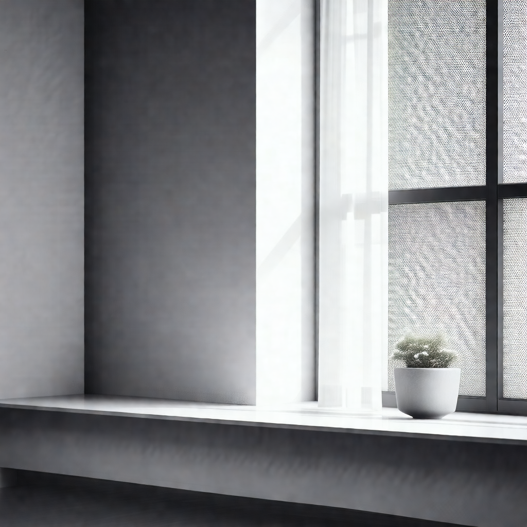 White window with a potted plant placed on a window sill