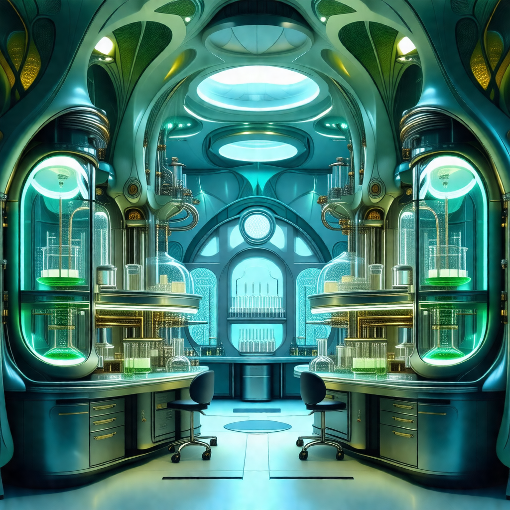 Futuristic laboratory filled with various scientific equi...