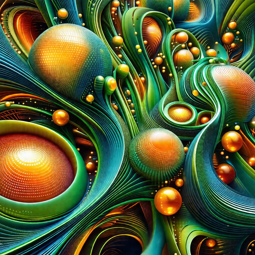 Vibrant and colorful painting of a green and orange swirl...